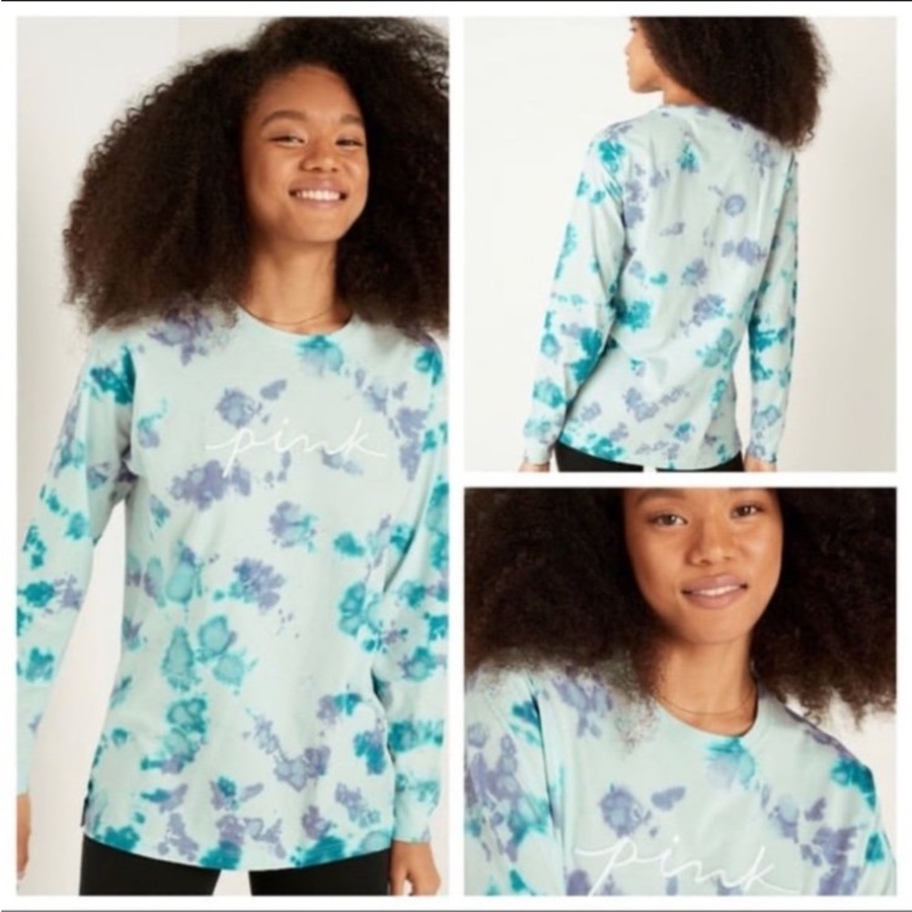 NWT VS PINK LARGE TIE DYE CAMPUS LONG SLEEVE TEE